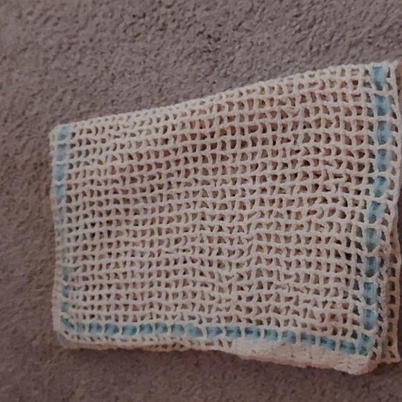 Handmade Vintage Crochet Table Runner With Blue Edge Ribbon Design - Picture 8 of 8